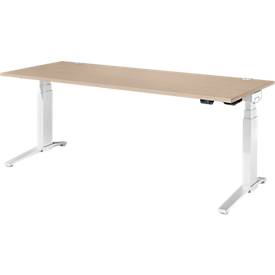 Schäfer Shop Genius Schreibtisch ERGOSTYLE S, Rechteck, elektrisch höhenverstellbar, zweistufig, C-Fuß, B 2000 x T 800 x H 635-1305 mm, inkl. Memory Master, Eiche/weiß