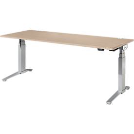 Schäfer Shop Genius Schreibtisch ERGOSTYLE S, Rechteck, elektrisch höhenverstellbar, zweistufig, C-Fuß, B 2000 x T 800 x H 635-1305 mm, inkl. Memory Master, Eiche/weißaluminium