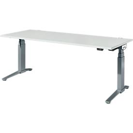 Schäfer Shop Genius Schreibtisch ERGOSTYLE S, Rechteck, elektrisch höhenverstellbar, zweistufig, C-Fuß, B 2000 x T 800 x H 635-1305 mm, inkl. Memory Master, lichtgrau/anthrazit