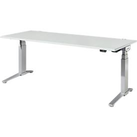 Schäfer Shop Genius Schreibtisch ERGOSTYLE S, Rechteck, elektrisch höhenverstellbar, zweistufig, C-Fuß, B 2000 x T 800 x H 635-1305 mm, inkl. Memory Master, lichtgrau/weißaluminium