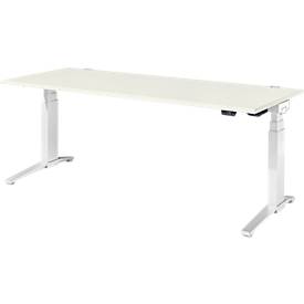 Schäfer Shop Genius Schreibtisch ERGOSTYLE S, Rechteck, elektrisch höhenverstellbar, zweistufig, C-Fuß, B 2000 x T 800 x H 635-1305 mm, inkl. Memory Master, weiß/weiß