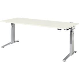 Schäfer Shop Genius Schreibtisch ERGOSTYLE S, Rechteck, elektrisch höhenverstellbar, zweistufig, C-Fuß, B 2000 x T 800 x H 635-1305 mm, inkl. Memory Master, weiß/weißaluminium