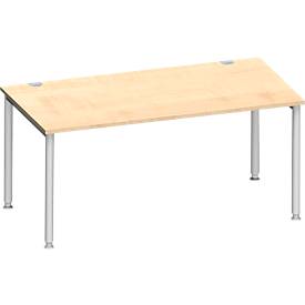 Schäfer Shop Genius Schreibtisch MODENA FLEX, 4-Fuß-Rundrohr, B 1600 x T 800 mm, Ahorn/weißalu