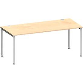 Schäfer Shop Genius Schreibtisch MODENA FLEX, 4-Fuß-Rundrohr, B 1800 x T 800 mm, Ahorn/weißalu