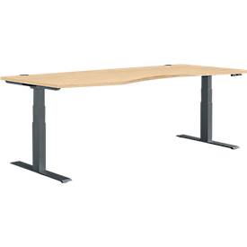 Schäfer Shop Genius Schreibtisch MODENA FLEX, elektrisch höhenverstellbar, Freiform, Ansatz links, B 1800 mm, Ahorn/anthrazit