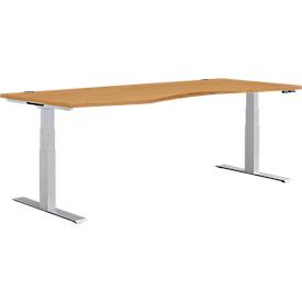 Schäfer Shop Genius Schreibtisch MODENA FLEX, elektrisch höhenverstellbar, Freiform, Ansatz links, B 1800 mm, Buche/weißalu