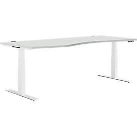 Schäfer Shop Genius Schreibtisch MODENA FLEX, elektrisch höhenverstellbar, Freiform, Ansatz links, B 1800 mm, lichtgrau/weiß