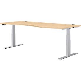 Schäfer Shop Genius Schreibtisch MODENA FLEX, elektrisch höhenverstellbar, Freiform, Ansatz rechts, B 1800 mm, Ahorn/weißalu 