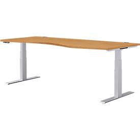 Schäfer Shop Genius Schreibtisch MODENA FLEX, elektrisch höhenverstellbar, Freiform, Ansatz rechts, B 1800 mm, Buche/weißalu