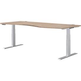 Schäfer Shop Genius Schreibtisch MODENA FLEX, elektrisch höhenverstellbar, Freiform, Ansatz rechts, B 1800 mm, Eiche/weißalu