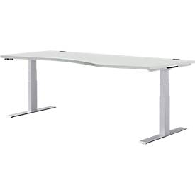 Schäfer Shop Genius Schreibtisch MODENA FLEX, elektrisch höhenverstellbar, Freiform, Ansatz rechts, B 1800 mm, lichtgrau/weißalu 