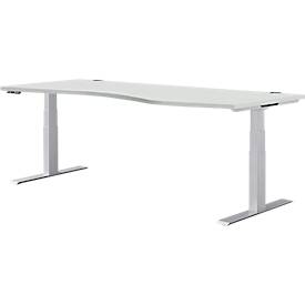 Schäfer Shop Genius Schreibtisch MODENA FLEX, elektrisch höhenverstellbar, Freiform, Ansatz rechts, B 1800 mm, lichtgrau/weißalu