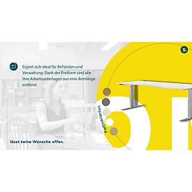 Schäfer Shop Genius Schreibtisch MODENA FLEX, elektrisch höhenverstellbar, Freiform, Ansatz rechts, B 1800 mm, weiß/weißalu