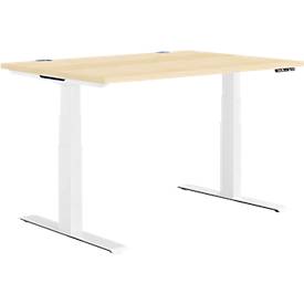 Schäfer Shop Genius Schreibtisch MODENA FLEX, elektrisch höhenverstellbar, Rechteck, T-Fuß, B 1200 x T 800 mm, Ahorn/weiß