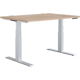 Schäfer Shop Genius Schreibtisch MODENA FLEX, elektrisch höhenverstellbar, Rechteck, T-Fuß, B 1200 x T 800 mm, Eiche/weißalu