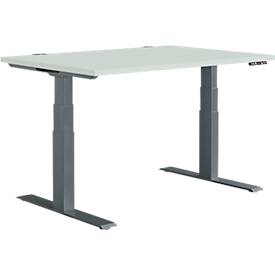 Schäfer Shop Genius Schreibtisch MODENA FLEX, elektrisch höhenverstellbar, Rechteck, T-Fuß, B 1200 x T 800 mm, lichtgrau/anthrazit