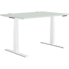 Schäfer Shop Genius Schreibtisch MODENA FLEX, elektrisch höhenverstellbar, Rechteck, T-Fuss, B 1200 x T 800 mm, lichtgrau/weiss