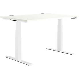 Schäfer Shop Genius Schreibtisch MODENA FLEX, elektrisch höhenverstellbar, Rechteck, T-Fuß, B 1200 x T 800 mm, weiß/weiß