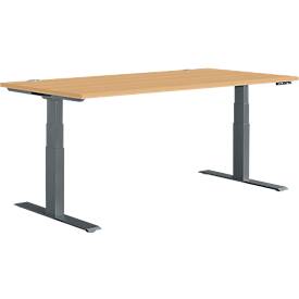 Schäfer Shop Genius Schreibtisch MODENA FLEX, elektrisch höhenverstellbar, Rechteck, T-Fuß, B 1600 x T 800 mm, Buche/anthrazit