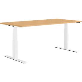 Schäfer Shop Genius Schreibtisch MODENA FLEX, elektrisch höhenverstellbar, Rechteck, T-Fuß, B 1600 x T 800 mm, Buche/weiß