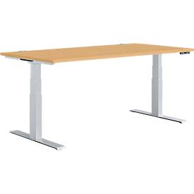 Schäfer Shop Genius Schreibtisch MODENA FLEX, elektrisch höhenverstellbar, Rechteck, T-Fuß, B 1600 x T 800 mm, Buche/weißalu