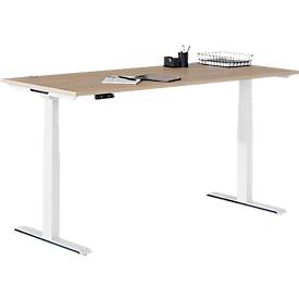 Schäfer Shop Genius Schreibtisch MODENA FLEX, elektrisch höhenverstellbar, Rechteck, T-Fuß, B 1600 x T 800 mm, Eiche/weiß