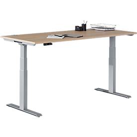 Schäfer Shop Genius Schreibtisch MODENA FLEX, elektrisch höhenverstellbar, Rechteck, T-Fuß, B 1600 x T 800 mm, Eiche/weißalu