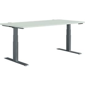 Schäfer Shop Genius Schreibtisch MODENA FLEX, elektrisch höhenverstellbar, Rechteck, T-Fuß, B 1600 x T 800 mm, lichtgrau/anthrazit