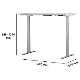 Schäfer Shop Genius Schreibtisch MODENA FLEX, elektrisch höhenverstellbar, Rechteck, T-Fuß, B 1600 x T 800 mm, lichtgrau/weißalu + Memorypanel 