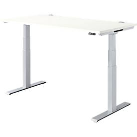 Schäfer Shop Genius Schreibtisch MODENA FLEX, elektrisch höhenverstellbar, Rechteck, T-Fuß, B 1600 x T 800 x H 645-1290 mm, weiß/weißalu
