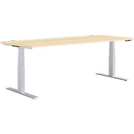 Schäfer Shop Genius Schreibtisch MODENA FLEX, elektrisch höhenverstellbar, Rechteck, T-Fuß, B 1800 x T 800 mm, Ahorn/weißalu