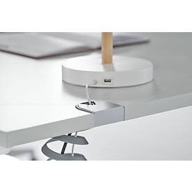 Schäfer Shop Genius Schreibtisch MODENA FLEX, elektrisch höhenverstellbar, Rechteck, T-Fuß, B 1800 x T 800 mm, lichtgrau/weiß