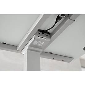 Schäfer Shop Genius Schreibtisch MODENA FLEX, elektrisch höhenverstellbar, Rechteck, T-Fuß, B 1800 x T 800 mm, lichtgrau/weißalu