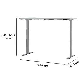 Schäfer Shop Genius Schreibtisch MODENA FLEX, elektrisch höhenverstellbar, Rechteck, T-Fuß, B 1800 x T 800 mm, lichtgrau/weißalu