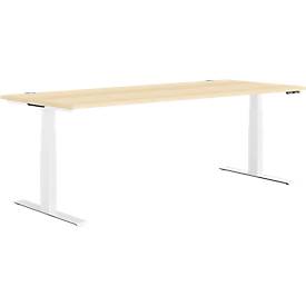 Schäfer Shop Genius Schreibtisch MODENA FLEX, elektrisch höhenverstellbar, Rechteck, T-Fuß, B 2000 x T 800 mm, Ahorn/weiß