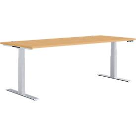Schäfer Shop Genius Schreibtisch MODENA FLEX, elektrisch höhenverstellbar, Rechteck, T-Fuß, B 2000 x T 800 mm, Buche/weißalu