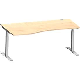 Schäfer Shop Genius Schreibtisch MODENA FLEX, Freiform links, T-Fuß Rechteckrohr, B 1800 x T 1000/800 x H 650-850 mm, Ahorn/weißalu