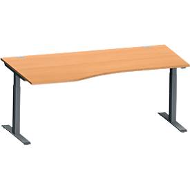 Schäfer Shop Genius Schreibtisch MODENA FLEX, Freiform links, T-Fuß Rechteckrohr, B 1800 x T 1000/800 x H 650-850 mm, Buche/anthrazit