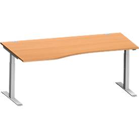 Schäfer Shop Genius Schreibtisch MODENA FLEX, Freiform links, T-Fuß Rechteckrohr, B 1800 x T 1000/800 x H 650-850 mm, Buche/weißalu