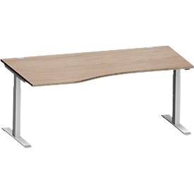 Schäfer Shop Genius Schreibtisch MODENA FLEX, Freiform links, T-Fuß Rechteckrohr, B 1800 x T 1000/800 x H 650-850 mm, Eiche/weißalu