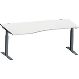 Schäfer Shop Genius Schreibtisch MODENA FLEX, Freiform links, T-Fuß Rechteckrohr, B 1800 x T 1000/800 x H 650-850 mm, lichtgrau/anthrazit