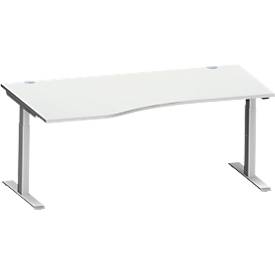 Schäfer Shop Genius Schreibtisch MODENA FLEX, Freiform links, T-Fuß Rechteckrohr, B 1800 x T 1000/800 x H 650-850 mm, lichtgrau/weißalu