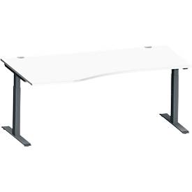 Schäfer Shop Genius Schreibtisch MODENA FLEX, Freiform links, T-Fuß Rechteckrohr, B 1800 x T 1000/800 x H 650-850 mm, weiß/anthrazit