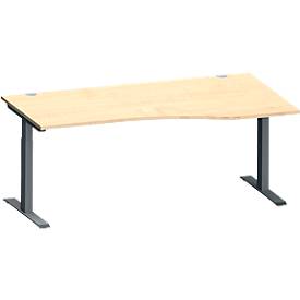 Schäfer Shop Genius Schreibtisch MODENA FLEX, Freiform rechts, T-Fuß Rechteckrohr, B 1800 x T 1000/800 x H 650-850 mm, Ahorn/anthrazit