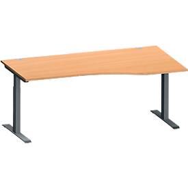 Schäfer Shop Genius Schreibtisch MODENA FLEX, Freiform rechts, T-Fuß Rechteckrohr, B 1800 x T 1000/800 x H 650-850 mm, Buche/anthrazit