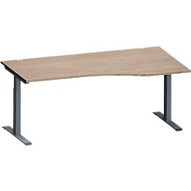 Schäfer Shop Genius Schreibtisch MODENA FLEX, Freiform rechts, T-Fuß Rechteckrohr, B 1800 x T 1000/800 x H 650-850 mm, Eiche/anthrazit