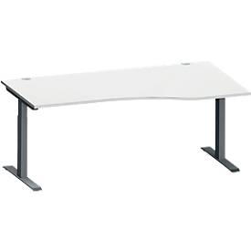 Schäfer Shop Genius Schreibtisch MODENA FLEX, Freiform rechts, T-Fuß Rechteckrohr, B 1800 x T 1000/800 x H 650-850 mm, lichtgrau/anthrazit