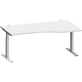 Schäfer Shop Genius Schreibtisch MODENA FLEX, Freiform rechts, T-Fuß Rechteckrohr, B 1800 x T 1000/800 x H 650-850 mm, lichtgrau/weißalu