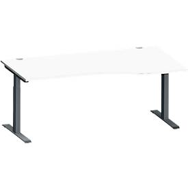 Schäfer Shop Genius Schreibtisch MODENA FLEX, Freiform rechts, T-Fuß Rechteckrohr, B 1800 x T 1000/800 x H 650-850 mm, weiß/anthrazit