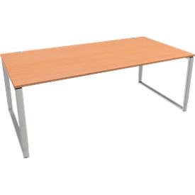 Schäfer Shop Genius Schreibtisch Modena Flex, höheneinstellbar, Rechteckform, Bügelfuß, Breite 2000 mm, Buche-Dekor